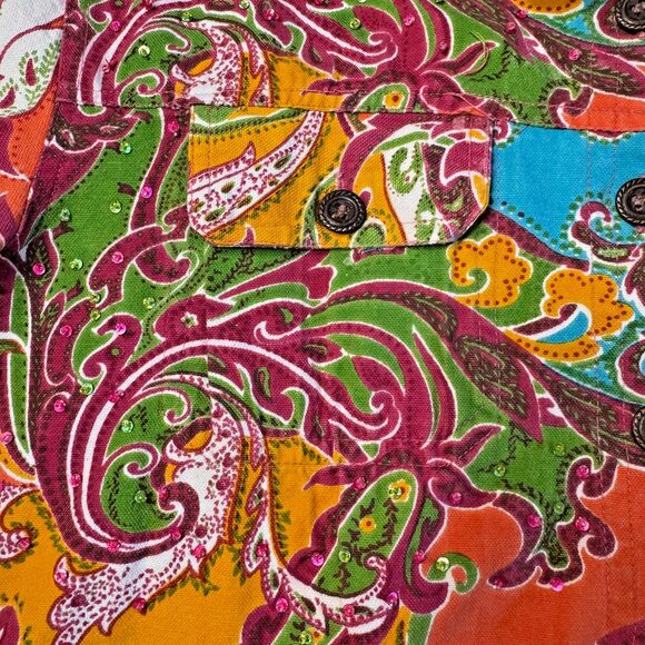 VTG Carrie Allen Paisley Beaded Sequin Denim Jacket Womens Medium Cotton Boho - Picture 7 of 14
